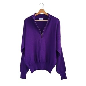 Vintage Meister 80s/90s Ski Sweater Men's Large Wool Blend‎ 1/2 Zip Mock Neck